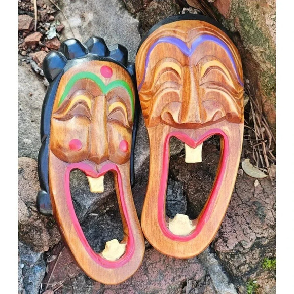 Vtg Comical Korean Hand Carved & Painted Hahoe Tal and Talchum Wood Masks 8 inch - Picture 7 of 7